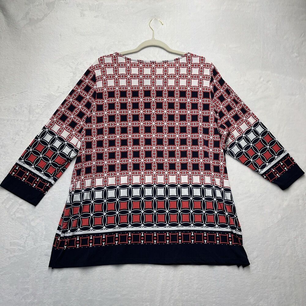 Susan Graver Liquid Knit 3/4 Sleeve Top Womens XL Slinky Stretch Artsy Geometric - Picture 6 of 6